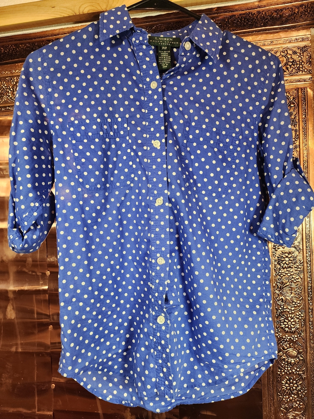 Lauren Ralph Lauren Blue Polka Dot Button-Up Shirt